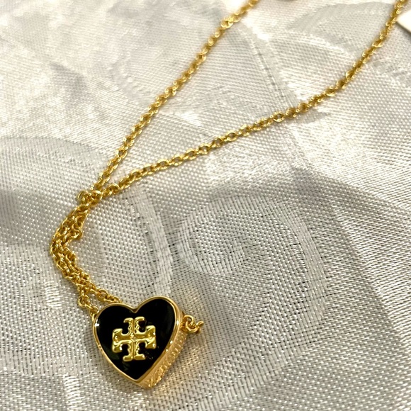 Tory Burch Gold and Black Heart Pendant Necklace New - Picture 2 of 6